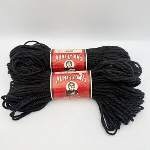Aunt Lydia's Heavy Rug Yarn Black 0825 Fast Color 60 Yards Lot of 2 Vintage